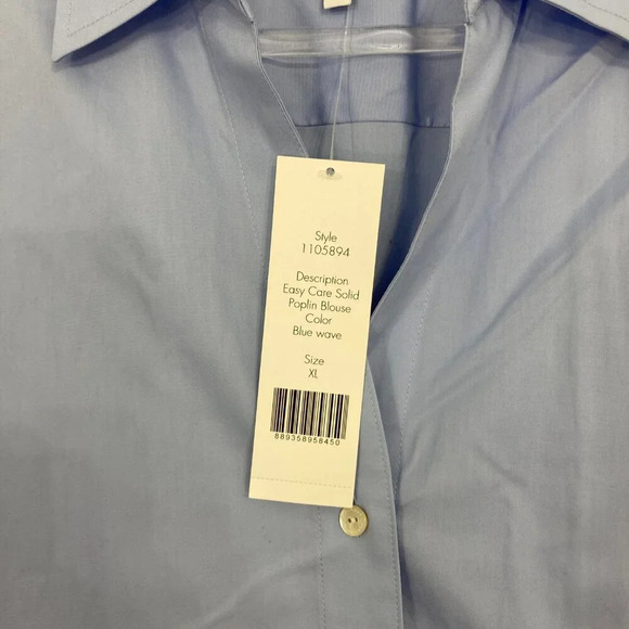 New Foxcroft Blue Non Iron Easy Care Poplin Button Down XL Office Career - Picture 3 of 11